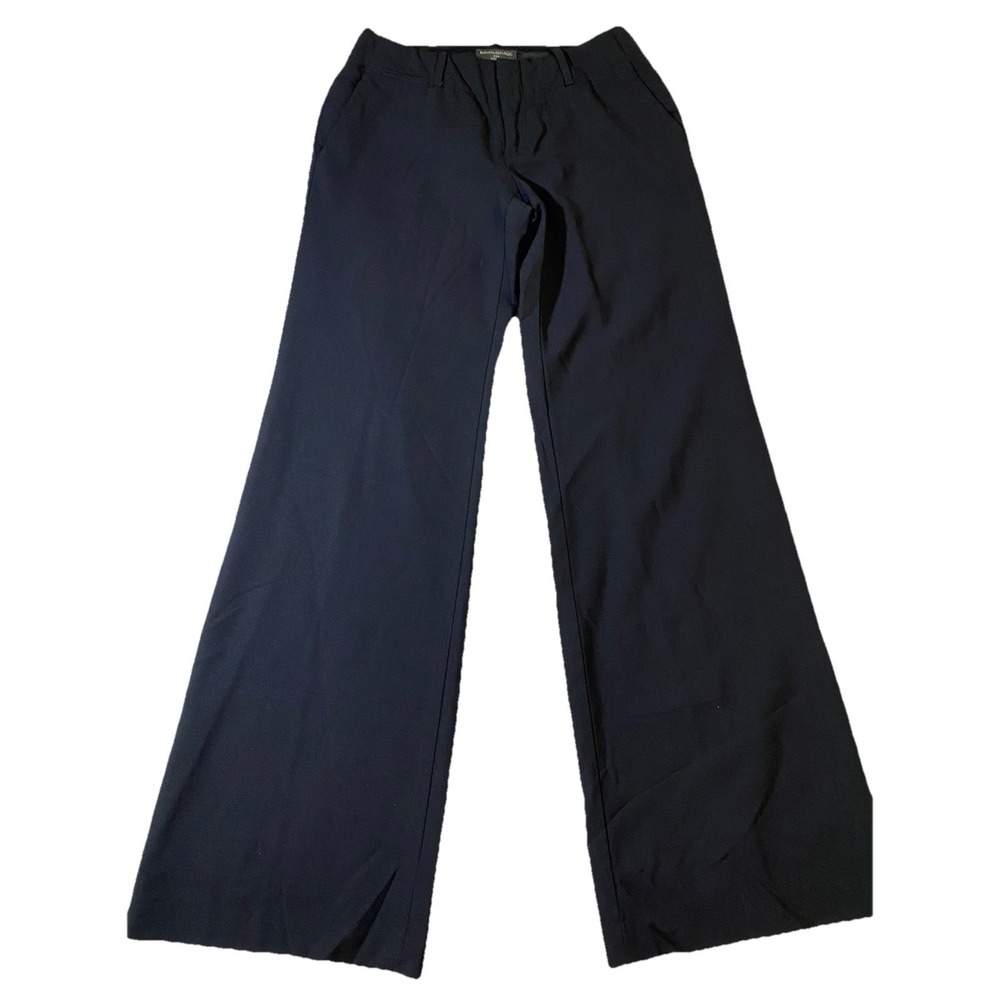 Banana Republic Women 0 Black Stretch Wool Pants Wide Leg Trouser Lined Acetate